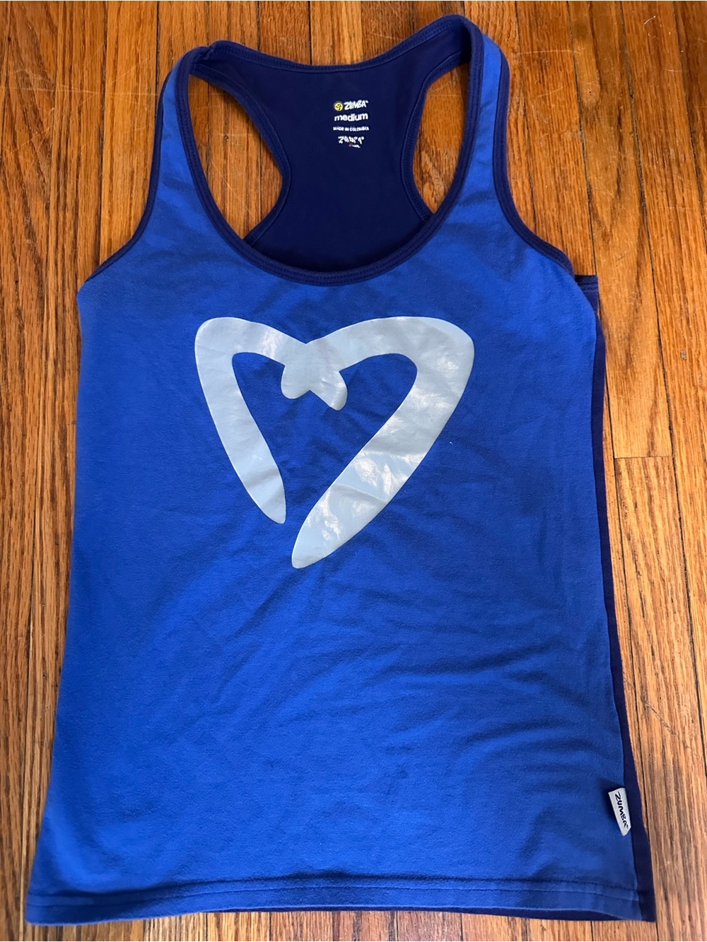 Zumba Fitness Girls Blue Racerback Tank with Silver Heart